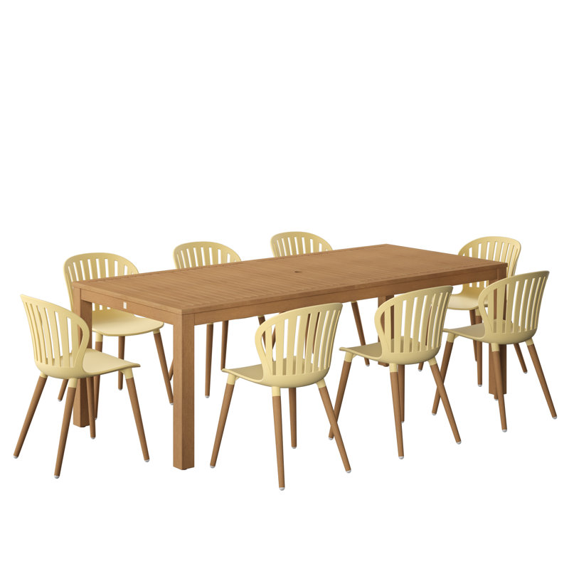 9Pc FSC Wood Outdoor Patio Dining Set - Yellow Chairs, 8, Yellow