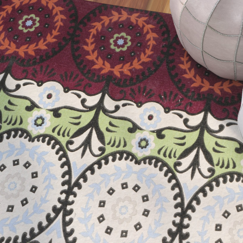 Tapis vert / bleu / rouge en coton tissé à plat à la main Allison, Rectangle 4 pi x 6 pi