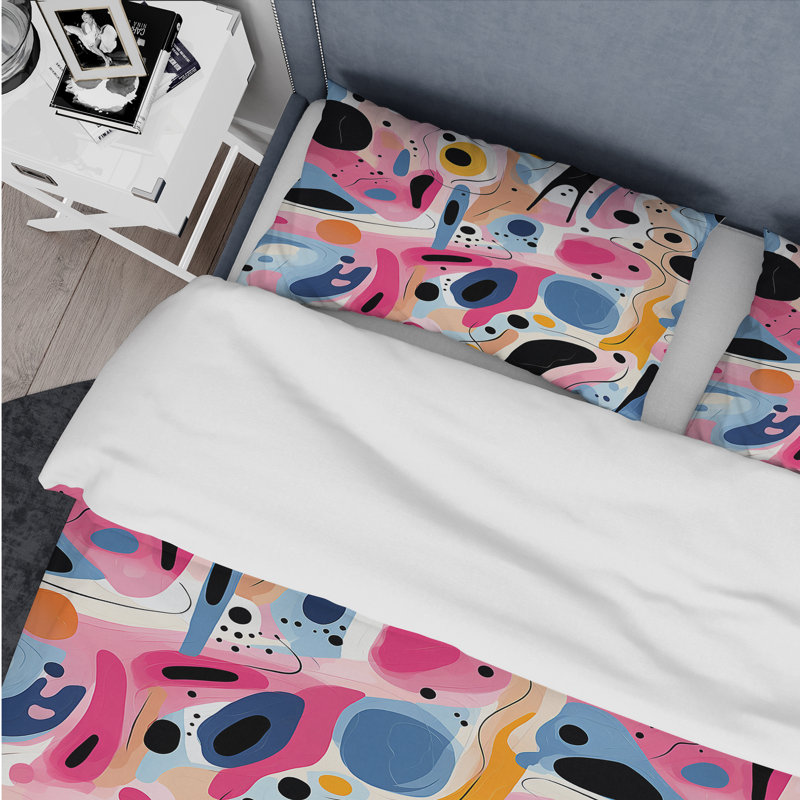 Literie collage bleu et rose Mid-Century géométrique III, Housse de couette simple + 1 taie décorative stan