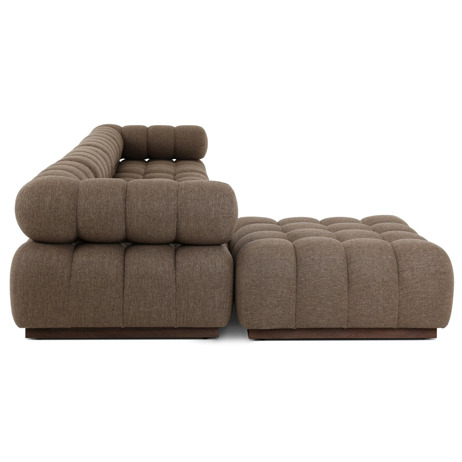 Martinique 146" Teak Patio Sectional, Hayes Cream Cushion/Stained Saddle Frame
