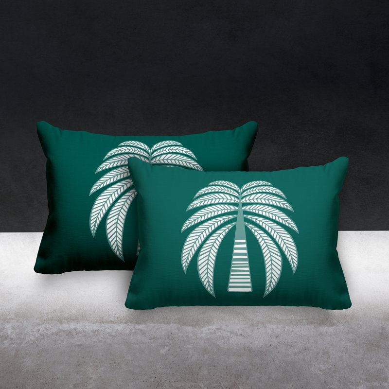 Floral Outdoor Reversible Throw Pillow, Emerald