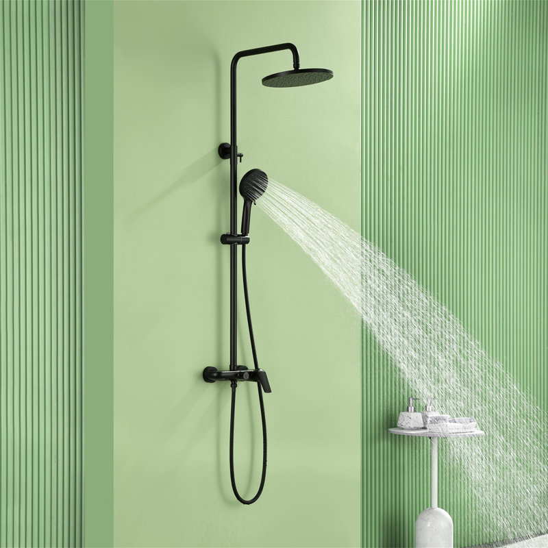 10 Inch Exposed Pipe Tub Shower System With Hand Shower Single Handle Wall Mounted Shower Faucet Set Brass Shower Trim Kit With Slide Bar