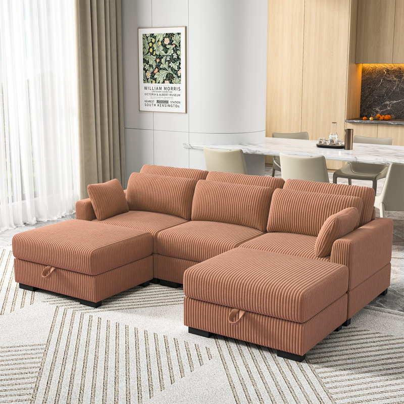 Canapé modulaire en velours côtelé 5 pièces, Velours côtelé orange