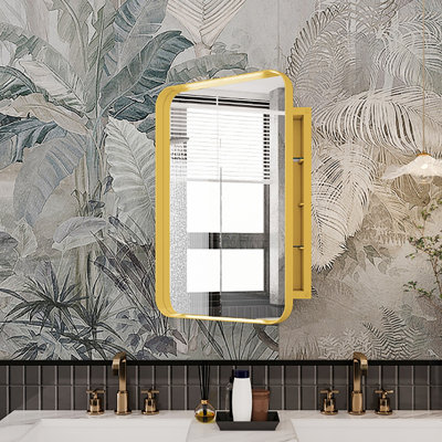 16X24 Inch Recessed Metal Framed Medicine Cabinet With Mirror And Adjustable Shelves Wall Mirror With Storage