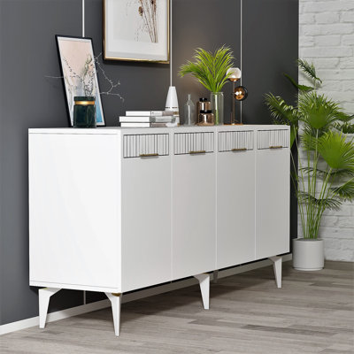 Console blanche Catena, panneau de particules 100% mélaminé, épaisseur: 0,7 pouce | Solution de rangement élégante pour le salon et le vestibule, design durable et moderne