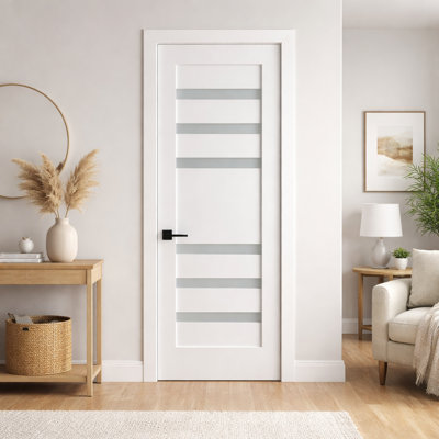 Petite porte en verre givré blanc apprêté 6 petites, 30 po X 80 po, porte intérieure de conception complexe