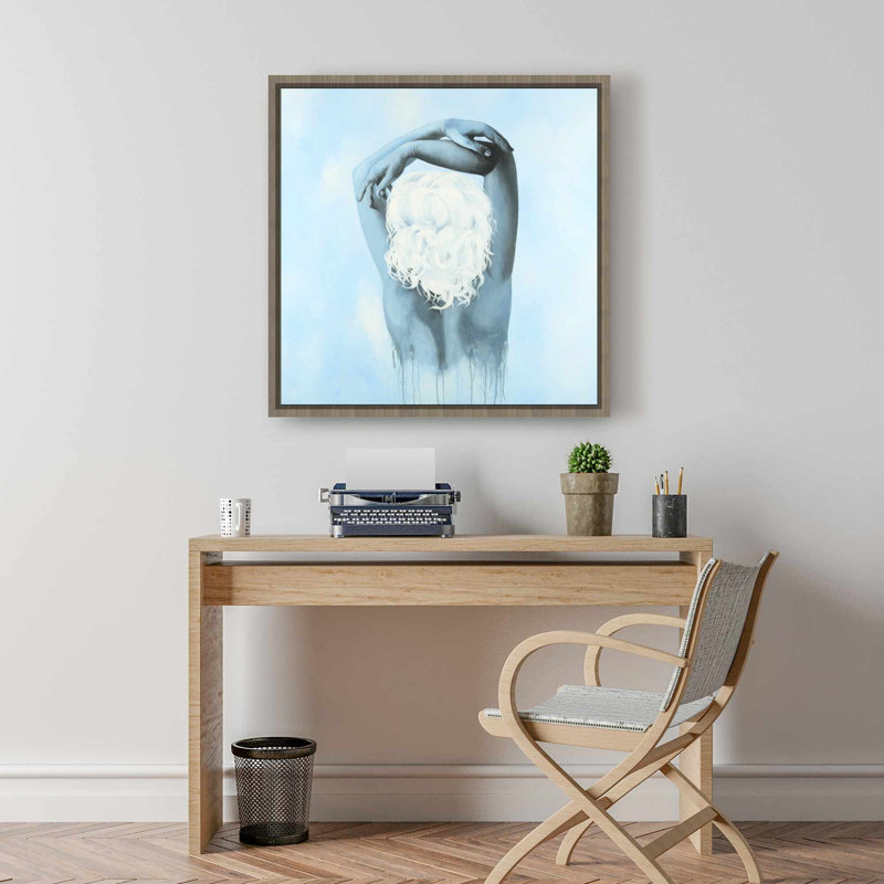 «Sweet Woman», toile encadrée bleue - œuvre d'art pour la chambre à coucher, H 25,25 po x l 25,25 po