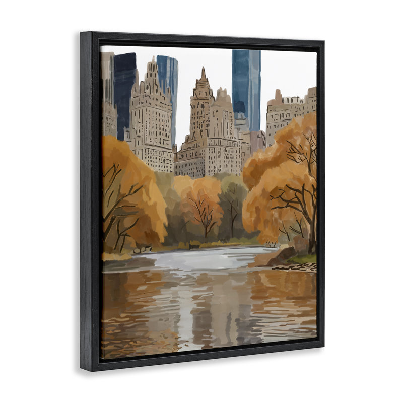 "Autumnal New York Across River", art mural sur toile flottante, design par Amelia Noyes, H 21 po x l 17 po