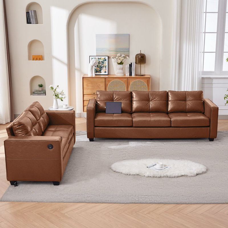 2-Piece Faux Leather Living Room Set, Brown