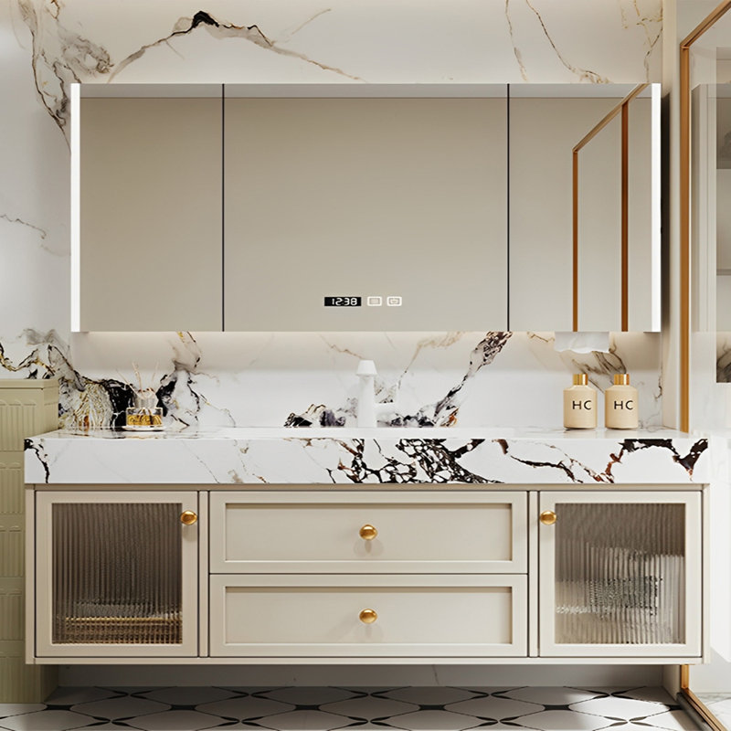 Armoire de salle de bain à la française, Beige, 71"