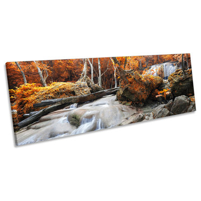 River Landscape Orange Forest - Wrapped Canvas Panoramic Art Prints