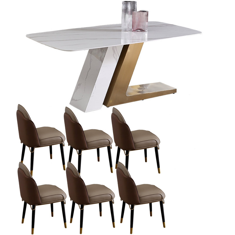 Table de salle à manger moderne et minimaliste avec panneau de pierre, H 29,5 po x L 55,1 po x l 31,5 po