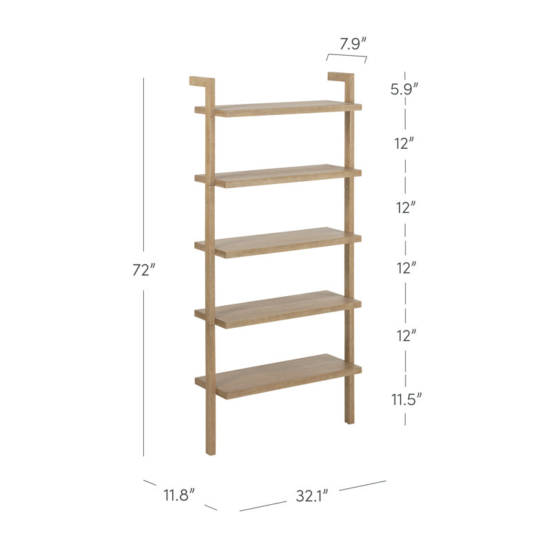 Corkhill 5-Tier Wall Mounted Solid Wood Bookshelf, Brown