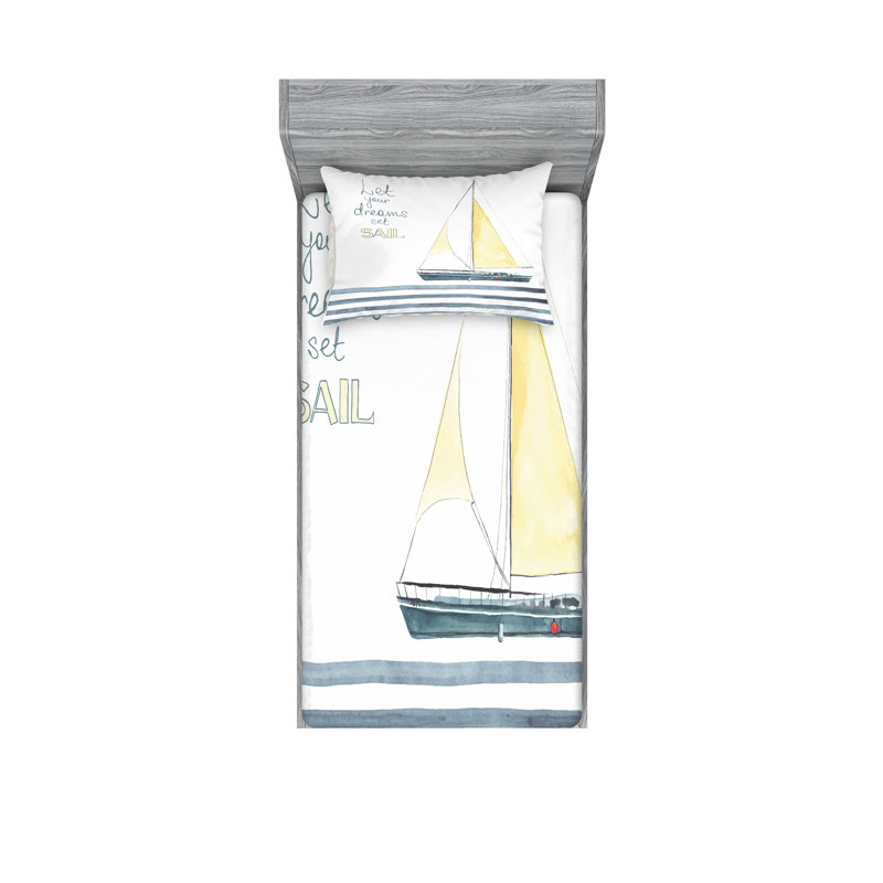 Drap-housse et coussin décoratif Ambesonne, bleu pâle et blanc, Ensemble de draps pour très grand lit californien