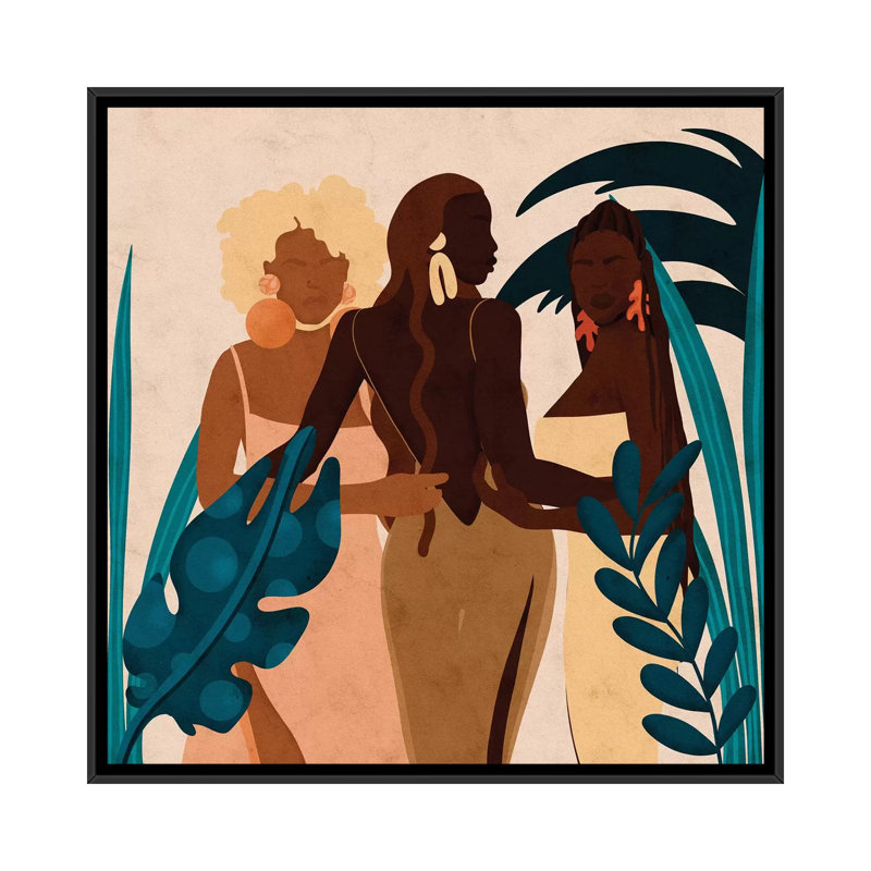 Sœurs carrées par Reyna Noriega - impression d'art graphique, H 37 po x l 37 po x P 1,5 po, Toile avec cadre noir