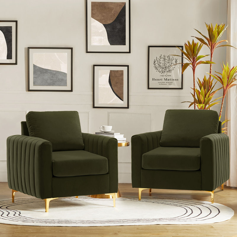 Gillette Upholstered Tufted Velvet Club Chair, Moss