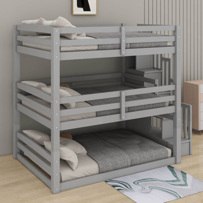 Full Size Triple Bunk Bed With Staircase