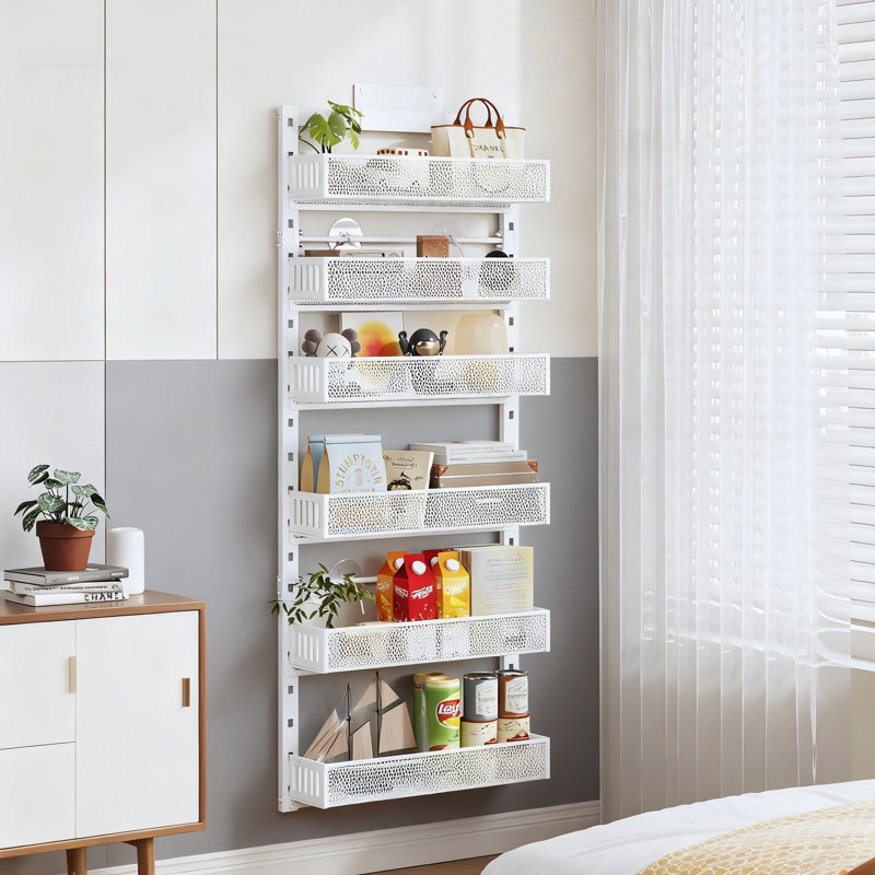 Organisateur de porte robuste avec 6 paniers en maille réglables, support de rangement à double paroi ou de porte pour la cuisine
