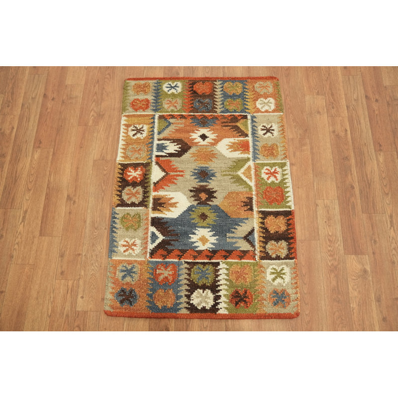 Tapis 100% laine tissé à la main à motif oriental tribal multicolore Southwestern