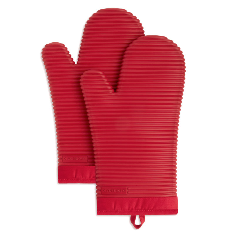 KitchenAid Ribbed Soft Silicone Oven Mitt, Red