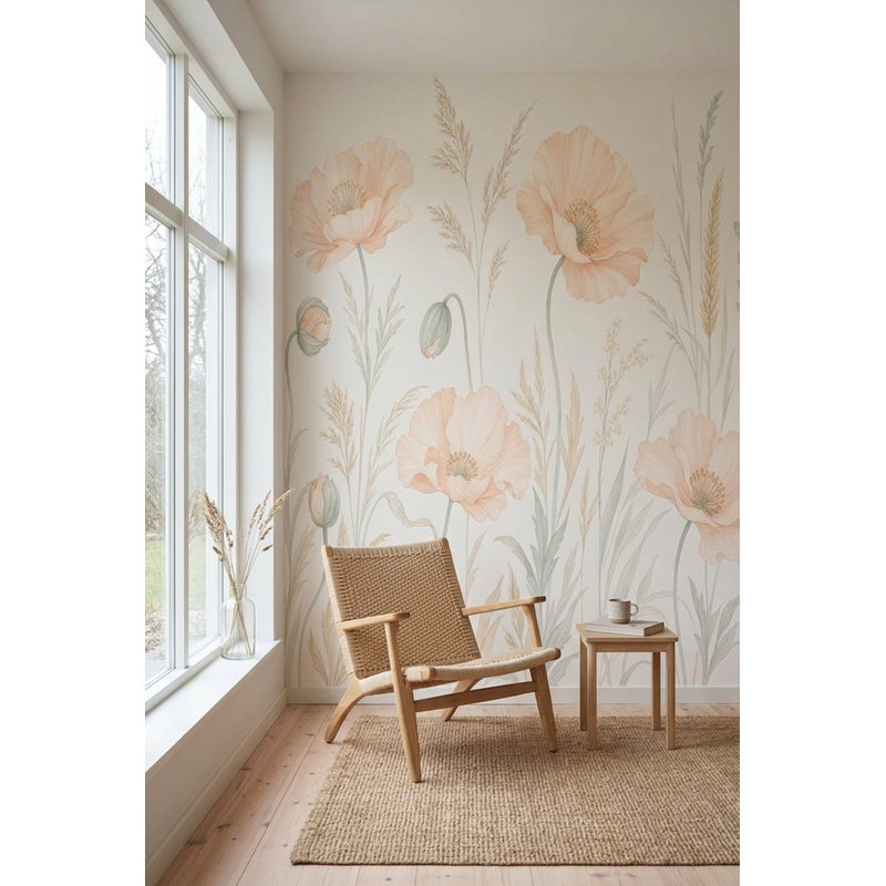 Décoration murale botanique amovible Meadow Flowers, 100 po x 96 po, Peler et coller