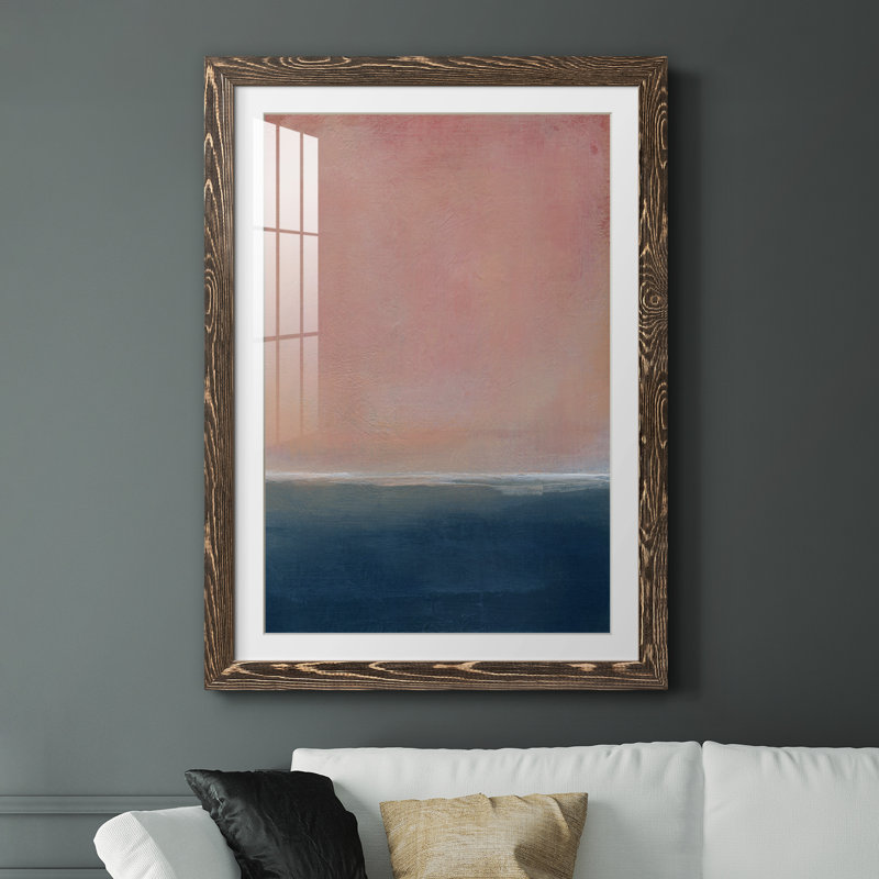 Coucher de soleil - Peinture encadrée, H 31,5 po x l 23,5 po x P 1,5 po, Encadré de bois de noyer