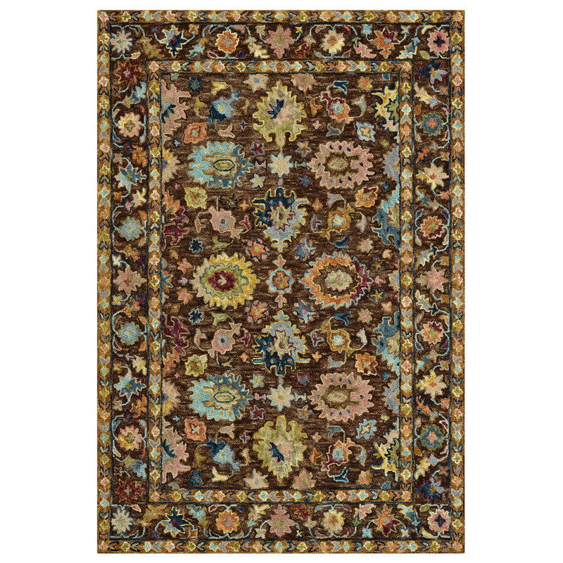 Tapis brun crocheté à la main Dharmendera, Rectangulaire 9 pi x 13 pi