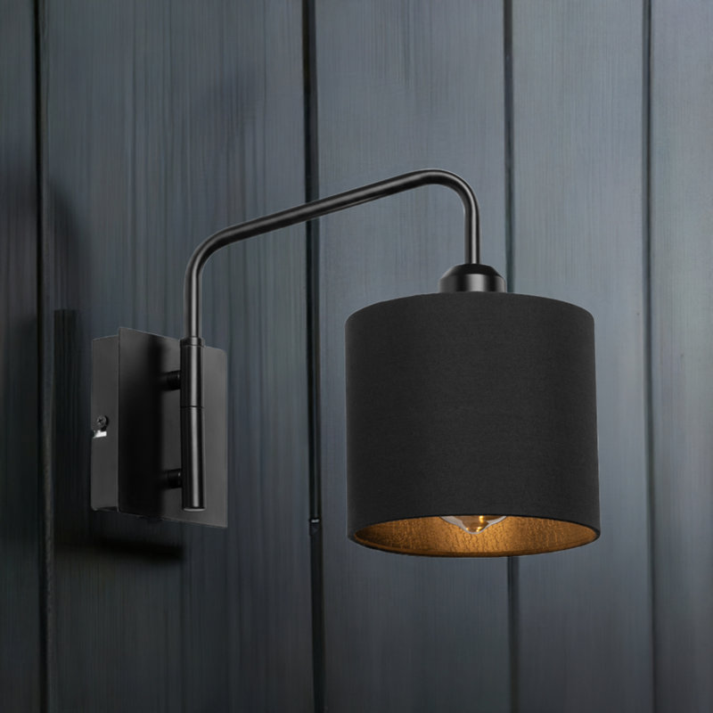 Ailaigh Swing Arm  Black Wall Light with Shade