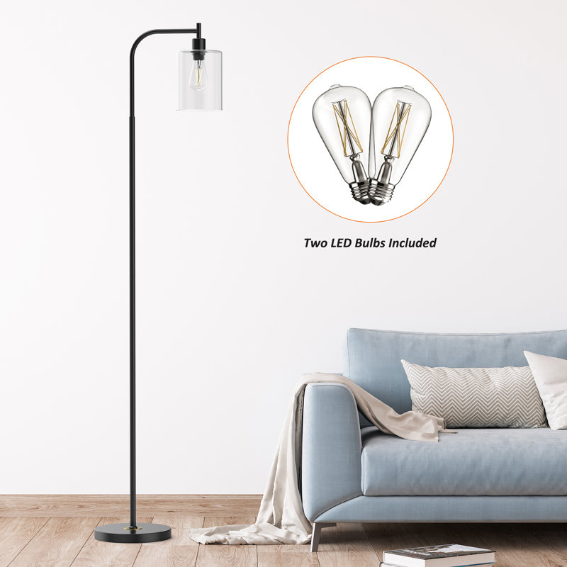 Demerrick 66.1" Arched Floor Lamp with Two LED Bulbs Included and Glass Shade, Black