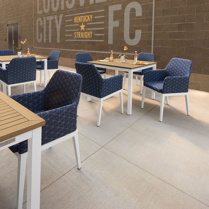 Oland Patio Dining Armchair with Sunbrella Cushion, Chalk, Spectrum Indigo Sunbrella®