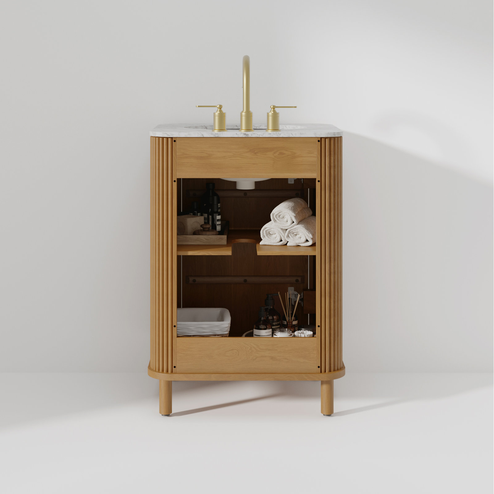 Nova 24" Carrara Marble Single Bathroom Vanity, Reeded Birch