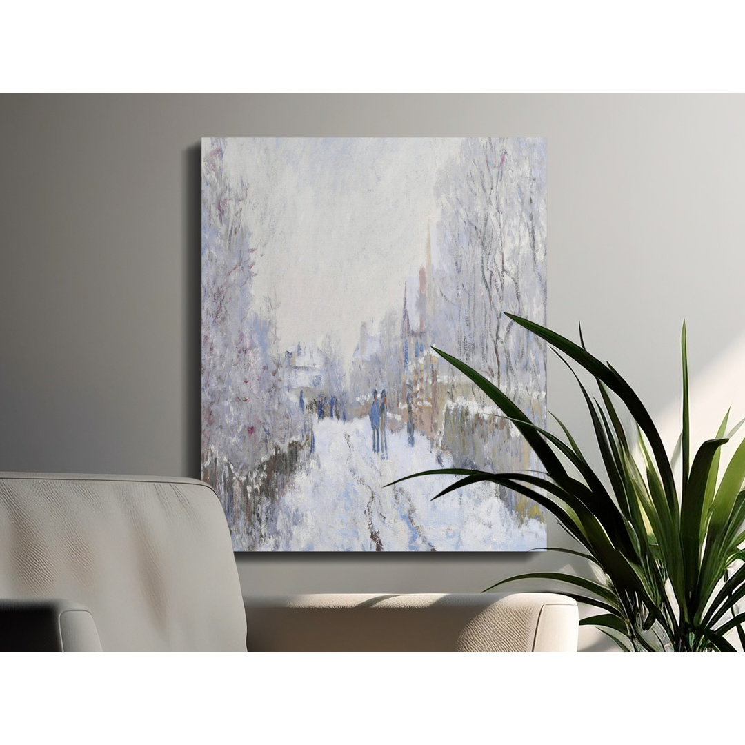 Serene Winter Snow Village Landscape Canvas Wall Art Print, Classic Impressionist Painting for Cozy Home Decor, Holiday Season Gift