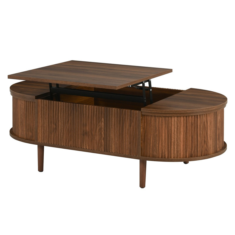 Table basse ovale moderne avec rangement caché 47,24 "Modern, Brun antique