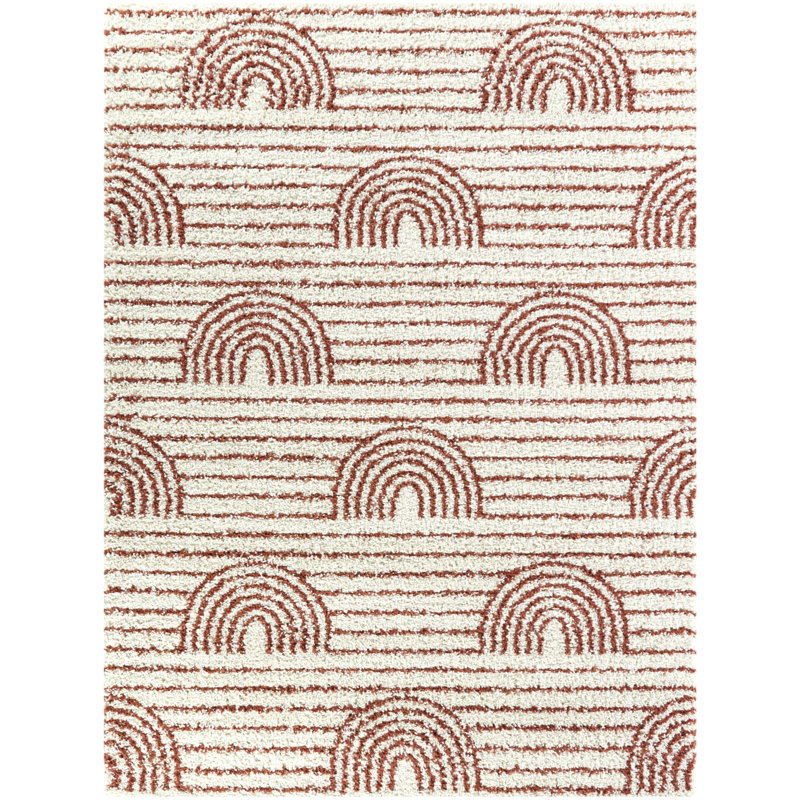 Tapis à poils longs Alec, Rectangle 5 pi 3 po x 7 pi, Blanc / orange