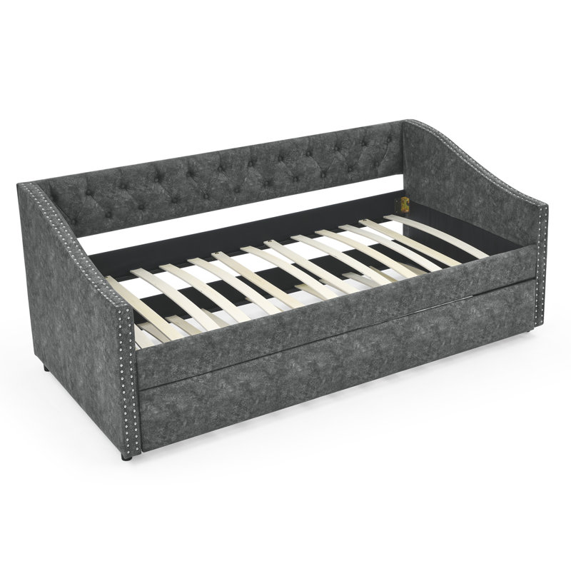 Upholstered Tufted Daybed with Trundle, Full, Dark Gray Incorrect
