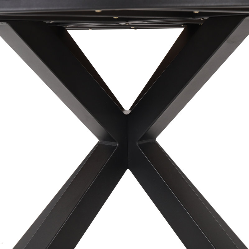 Outdoor Dining Table, Teak Acacia Wood Tabletop with Black Metal Legs, Teak