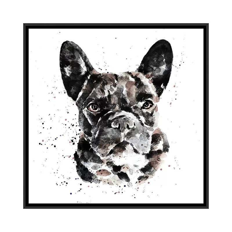 « Black Frenchie » par Edwatercolours-impression, Pas de tapis, H 26 po x l 26 po x P 1,5 po, Toile avec cadre noir