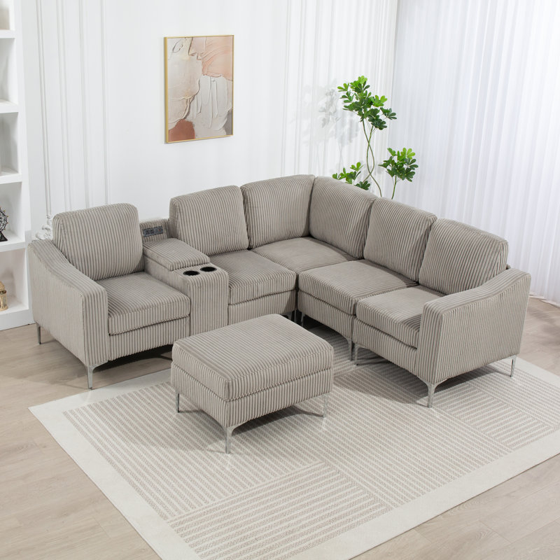 Canapé modulaire 7 pièces 7 pièces, Velours côtelé gris
