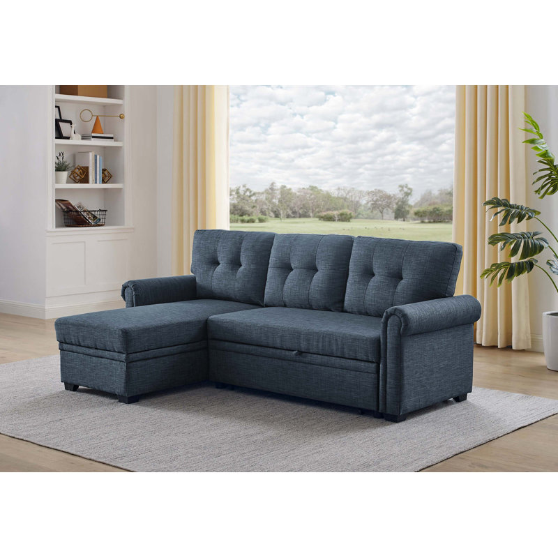 Linen Blend Sleeper Sofa with Reversible Chaise