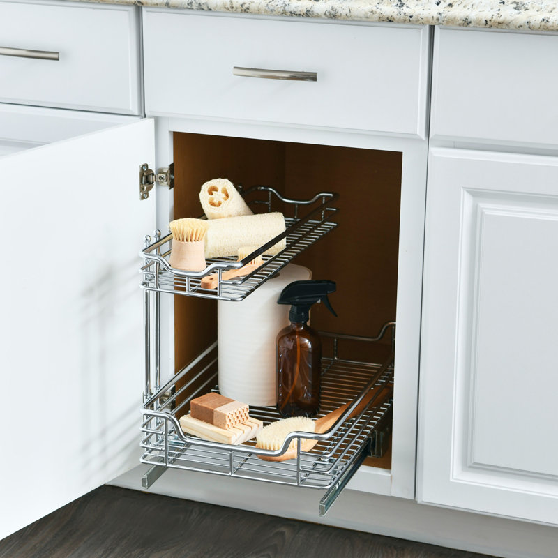 Under Sink Organizer, Chrome - Lined, 15.5" H x 12.25" W x 21" D
