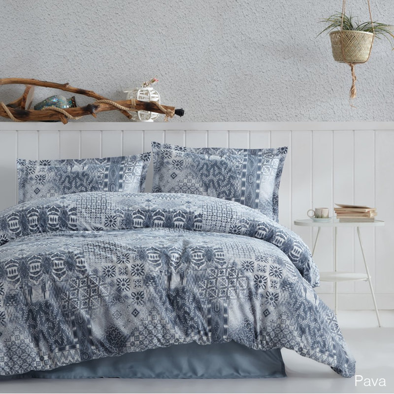 100% Cotton Ranforce Quilt Cover Set, Blue & White, 102.4 x 86.6 inches | 2 Pillowcases (19.7 x 31.5 inches) | Machine Washable at 86°F, 144 Thread Count, Button Closure for Duvet, Elegant & Durable Design