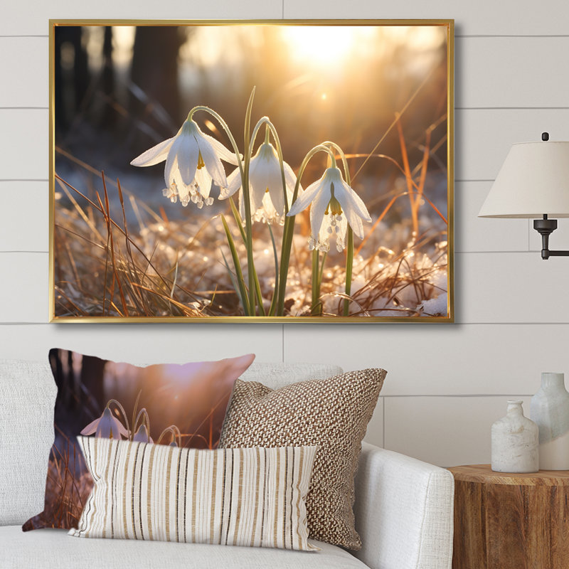 " Snowdrops Sunrise In Winter " Print, Gold Floater Framed, 24" H x 32" W x 1" D