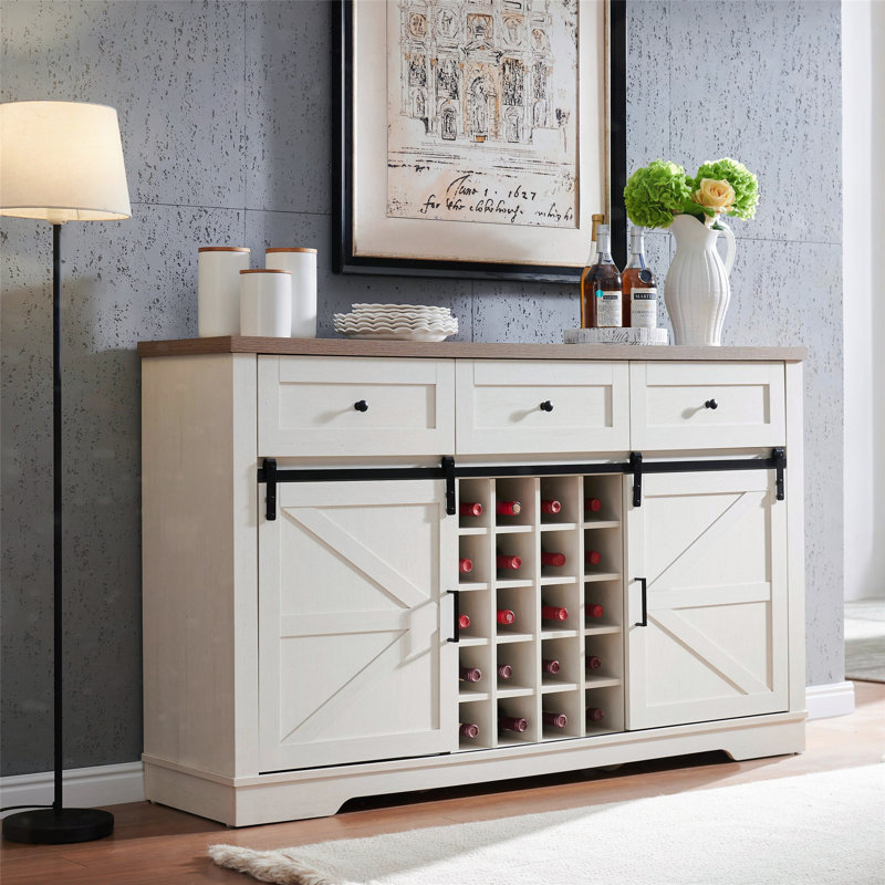 Buffet polyvalent rustique avec plusieurs options de rangement pour la maison