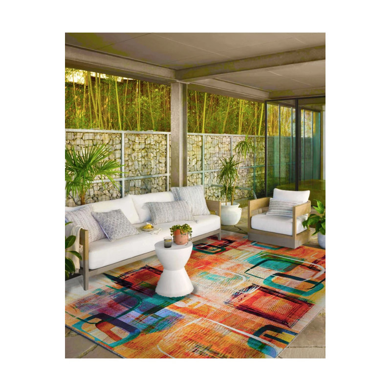 Tapis tissé à carreaux à motif lavable, Rectangle 4 pi x 5 pi 11 po