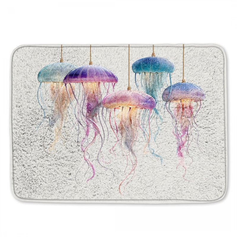Tapis de bain coloré Illustration de méduse, L 24 po x L 17 po