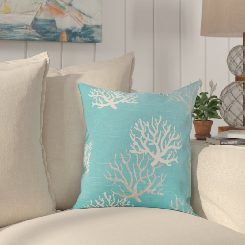 Reversible Throw Pillow, Aqua Blue, 22" H x 22" W
