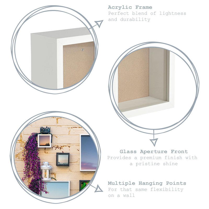 Nicola Spring - 3D Deep Box Photo Frames, White/White, 11cm H x 11cm W x 6cm D