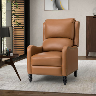 Annegreth Genuine Leather Recliner with Solid Wood Legs by Lark Manor