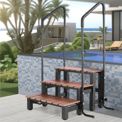 Escalier de spa avec rampe, escalier extérieur de spa à 3 marches, échelle de piscine hors-sol / gonflable de 25,2 pouces de largeur avec capacité de poids de 550 lb, multi-usage pour porche, patio, terrasse, remorques