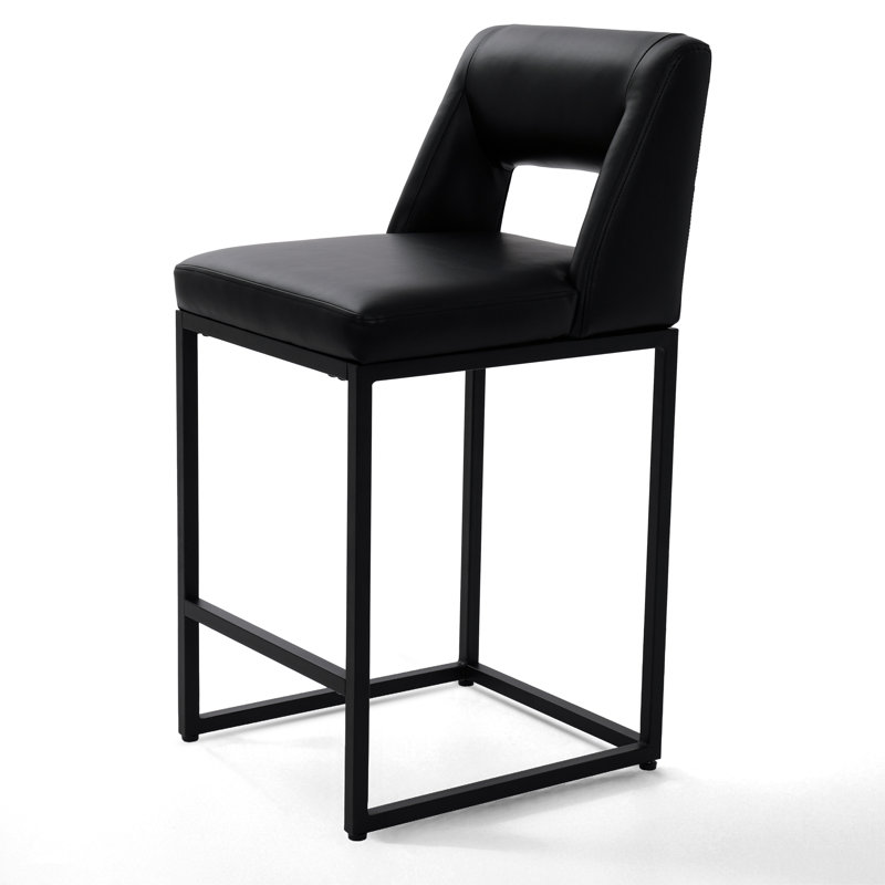 Cindina 26 Inch Fresh Look Upholstered Faux Leather Couner Height Bar Stools With Metal Frame, 4, Black Seat/Black Frame